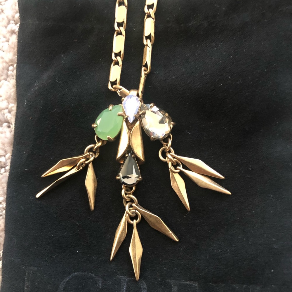 J.Crew Long Pendant Brass w/ Multi Crystals